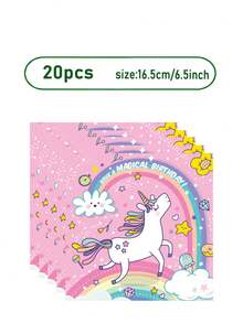 50件套独角兽生日派对用品套装 - 粉色彩虹主题纸盘和纸杯，一次性餐具，适合儿童生日装饰，是女孩独角兽主题派对、梦幻生日庆典和儿童派对礼物的完美之选，也是节日餐桌装饰的必备品，助您打造难忘的生日乐趣。
