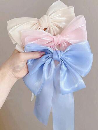 3pcs Ladies' Hair Accessories Creative Large Bow Decoration With Tulle Streamers Hair Clip, Suitable For Daily Use Accessories