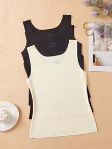 3PCS Women Cool Striped Solid Camisoles, Sleeveless Round Neck, Wide Straps, Unlined, Stylish Outerwear Comfy Casual Backless Base Underwear - Multicolor - View 5