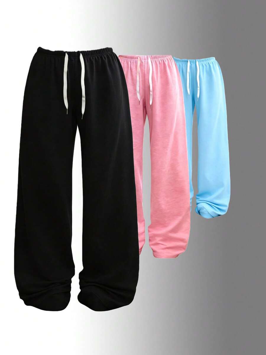 Women's Loose Fit Drawstring Waist Casual Wide Leg Pants, Everyday Wear
