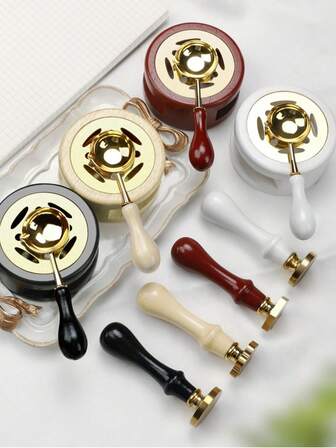 1set Wax Seal Warmer Kit, Wooden Wax Seal Furnace With Melting Spoon+ Wooden Handle,Seal Wax Melting Furnace Tool For Melting Wax Seal Beads Or Sealing Wax Sticks