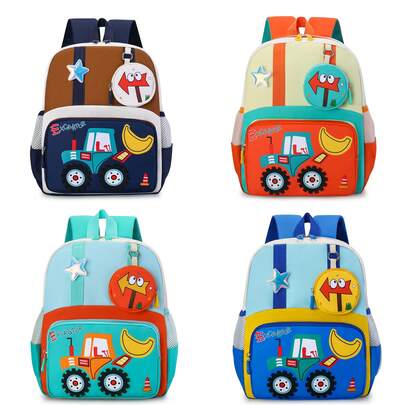 Mochila de gran capacidad con diseño de excavadora de dibujos animados para jardín de infantes