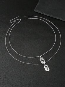 2pcs Minimalist Stainless Steel Black Arabic Number 67 Pendant Necklace Set With Stainless Steel Chain, Gift & Daily Wear For Men - Stainless Steel Number Necklace Set - View 7