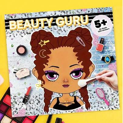 时尚启蒙化妆涂色贴纸玩具，可爱创意化妆贴纸涂色书，适合3-8岁儿童。学习化妆技巧，培养审美意识，享受DIY化妆的乐趣！可以锻炼孩子的探索能力、创造力和对时尚设计的兴趣。便携式旅行涂色贴纸玩具，适合作为女孩的生日礼物和圣诞礼物。