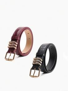 High-Quality Crocodile Embossed Faux Leather Retro Alloy Buckle Women's Belt, Slim Waist Belt For Women's Dresses And Jeans, Minimalist, Casual, Elegant Solid Color Women's Belt, Versatile Belt Suitable For Dresses And Pants, Daily Wear - Fashion Belts - View 12