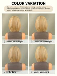 NICKY WALL Elegant 12 Inch Short Straight Wigs For Women Blonde Highlights Bob Wigs With Bangs, High Density Fluffy Synthetic Heat Resistant Fiber Hair Wig For Daily Party Use - Blonde Highlight - View 8