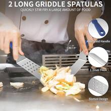 Kit de accesorios para parrilla juego de 23 accesorios para parrilla para chef de campamento accesorios para plancha plana con raspador espatula cubierta de hilado pinzas anillo de - 21 PIEZAS AZULES - Ver 2