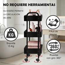 3 Niveles Carrito Organizador Metalico Multiusos Acero Inoxidable con Ruedas Pegatinas Fácil de Ensamblar Negro para Hogar Negocio Mercado Garaje y Camping/Carrito Organizador 3 Niveles Acero Inoxidable Multiusos con Ruedas y Pegatinas Negras para Cocina Baño Tienda Puestos Móviles y Espacios Reducidos - Negro - Ver 5