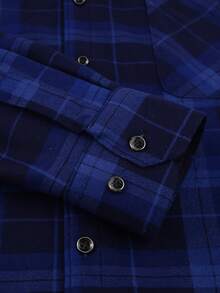 1 件圣诞礼物男士法兰绒保暖衬衫，休闲格子长袖加厚保暖衬里衬衫，带口袋，适合秋冬季 - 藍色 - 查看 5