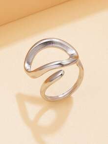 1pc Minimalist Geometric Open Ring, Adjustable Stainless Steel 18K Gold Plated Waterproof Jewelry For Daily Wear - Geometry - View 7