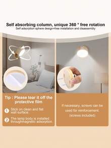 1 đèn LED treo tường vân gỗ, đèn tường xoay 360° có thể điều chỉnh độ sáng, sử dụng pin sạc, điều khiển cảm ứng, thiết kế tự dính, đèn ngủ LED dùng để đọc sách, trang trí nhà cửa và chiếu sáng. - Nhiều màu - Xem 8