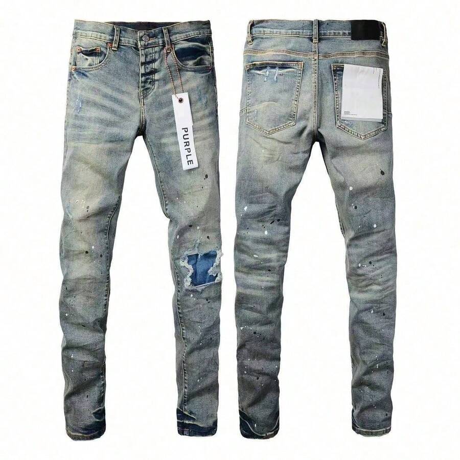 2026 Men's Jeans, New Style High-Quality Ripped Patch Jeans, Streetwear Style, Stretch Slim Fit Skinny Pants, Special Offer Jeans List, Men's Birthday Gift - K23 xanh - Xem 1