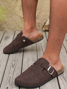 男女通用套脚凉鞋，可调节搭扣，PVC减震鞋底，全天舒适，适合室内外休闲穿着，舒适鞋履，简约设计，经久耐用 - 深咖啡色 - 查看 4