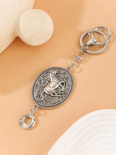 Llavero con forma de caballo hueco de metal, accesorio de llavero de aleación de zinc simple
