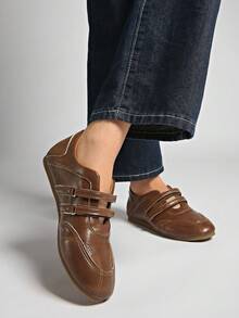 2025 New Summer Women Red Hook And Loop Casual Soft Bottom Breathable Leather Shoes,Ballet Flats - Brown - View 5