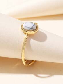 1枚14K镀金多巴胺灵感巴洛克风格天然石装饰可调节不锈钢戒指，适合女性日常佩戴，礼品 - 白松 - 查看 3