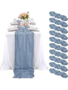 6/10pcs 35"X118" Lavender Green Balinese Gauze Table Runner, Soft Chiffon Bohemian Table Decor For Wedding, Birthday Party, Dining Room - Solid Color - View 5