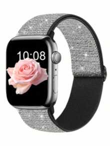 St.Siabe 1pc Adjustable Elastic Nylon Buckle Watch Band, 38mm 40mm 41mm 45mm 44mm 42mm 49mm, Soft Comfortable Breathable Wristband Replacement Strap Series For S10/9/SE/8/7/6/5/4/3/2/1 Smartwatch Accessories - Flash Black - View 6