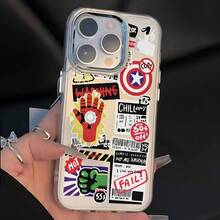 Estuche para iPhone 16, 15, 14, 13, 12, 11 Pro Max, X, XR, XS Max, 8, 7 Plus de  Capitán América - Marco Metálico Plateado con Cubierta Trasera Transparente y Suave - Color 1 - Ver 5