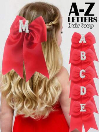 1 pieza Diadema con clips de letras A-Z con perlas rojas y lazos, lazos para el cabello, accesorios para el cabello para niñas