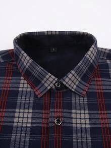 一件圣诞礼物男士法兰绒保暖衬衫，休闲格子长袖加厚保暖内衬衬衫，带口袋，适合秋冬季穿着 - 霧霾藍 - 查看 5