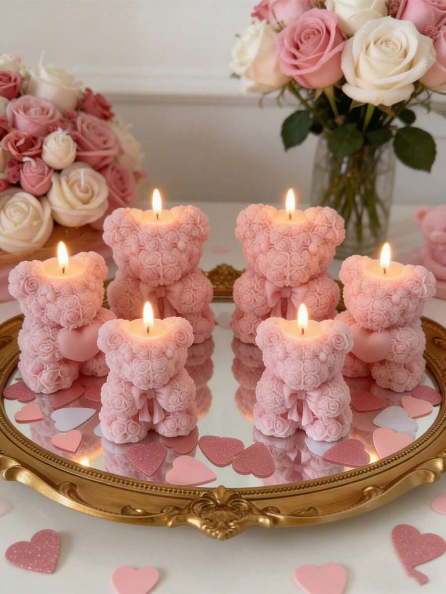 情人节创意模具 | 绅士熊拥抱爱心告白蜡烛DIY套装 | 制作香氛蜡烛/香氛膏/浪漫装饰 | 营造氛围，打造浪漫家居装饰及摄影背景 | 耐用硅胶材质，易脱模