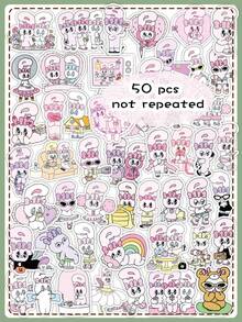 50 buc autocolante drăguțe cu desene animate cu animale, design pastelat roz moale cu iepurași, autocolante decorative pentru telefon, plicuri, scrapbooking - Baby Pink - Vizualizare 11