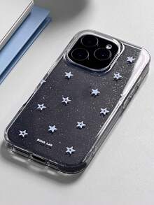 可爱星形元素透明闪亮时尚手机防震壳，兼容17 Pro Max/16/15/14/13/12 Pro Max/11，可爱梦幻闪亮防震保护套，韩版生日派对礼物周年纪念春季适用 - 藍星星 - 查看 5