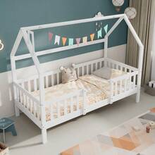 Kids Bed Frames, Headboards & Footboards - White + Pine + 90cm*200cm - View 3