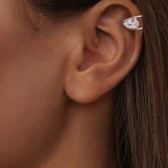  Bamoer S925 Pure Silver Piece With Sparkling Water Droplet Ear Bone Clip. Minimalist Lines Paired With Zirconia Accents, Simple Yet Stylish, Versatile Women's Jewelry Earrings For Daily Use