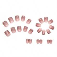 4 Boxes 96Pcs Short Squoval Press On Nails Factory Direct Wholesale Glitter Fragment & Mirror Powder Press On Nails, Short Oval Metallic False Nails, High Shine Reusable Fake Nails For Women & Nail Salons, Holiday Party & Summer Sparkly Nails.Cosas De Uñas,Christmas Gift,Nails Supplies Nail Tech,Christmas Press On Nail. - 粉紅色353 - 查看 5