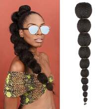 Synthetic Hairpiece Braid Ponytail Hair Extension For Afro Puff Kinky Clip In Drawstring False Pigtail - Multicolor - View 15
