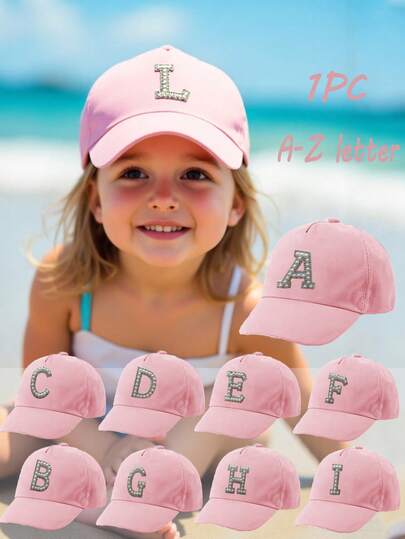 1pc Adjustable A-Z Letter Baby Baseball Cap, Suitable For Princess Girls Travel, Outdoor Activities And Daily Wear, Birthday Gift