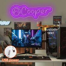 Luz de neón personalizada con nombre de jugador (grabada), letrero de neón personalizado, logotipo de juego personalizado, luz de neón personalizada, lámpara LED de juego, decoración de pared de juego, letrero iluminado para transmisión en vivo, regalo personalizado - ideal para decoración de habitación, decoración de dormitorio, decoración de sala de juegos, regalo exclusivo para hombres, ¡regalo de cumpleaños!, Luces de hadas - Luz lateral - Ver 3