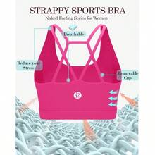 Sujetadores deportivos para mujer, brasier deportivo acolchado, parte superior, espalda entrecruzada de alto impacto, largo, para entrenamiento, yoga - 1 - rosa intenso + CH - Ver 3