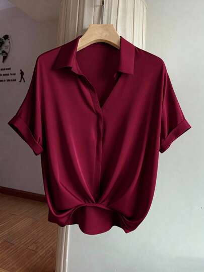 Women's Elegant Casual Short Sleeve Pleated Hem Blouse