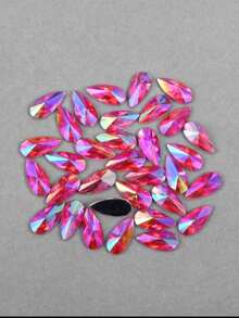 50pcs/Pack, Large Size 9*18mm Teardrop Acrylic Flat Bottom Pointed Top Rhinestones, Undrilled Rhinestone Gems For Clothing & Accessories DIY