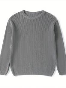 Mommy And Me Matching Sweaters Solid Color Ribbed Long Sleeve Round Neck Chunky Knit Tops For Autumn Winter - Grey - View 1
