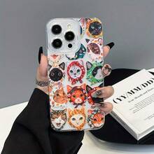 Funda transparente para teléfono con diseño de gato colorido, ofrece protección completa y es una elección elegante para for  11,12,13,14,15,16,MINI,PLUS,PRO,PROMAX,16E,X,XS,XR,XSMAX - transparente - Ver 65