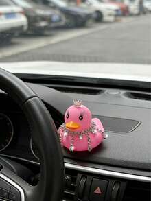 Bling Crown Duck Car Decor, Luxury Rhinestone Tassel Chain Ornament For Women, Dashboard/Screen Decoration - A - View 3
