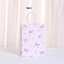 6/12/30 piezas Bolsas de regalo con tema de lazos rosas - Elegantes bolsas de papel con asas, adecuadas para bodas, despedidas de soltera, cumpleaños y ocasiones especiales, decoradas con lazos, estrellas y patrones geométricos en tonos rosas, ideales para obsequios de fiesta de boda | Bolsas con asas resistentes, bolsas de recuerdo para despedida de soltera, decoraciones para fiesta de Navidad - Multicolor - Ver 16