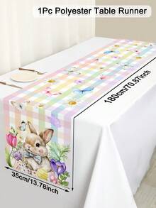 1 pieza Camino de mesa de Pascua colorido, decorado con tulipanes y mariposas de Pascua, estampado a cuadros, 35*180cm de poliéster en estilo granja, decoración del hogar de Pascua 2026, decoración de mesa de cocina y comedor, decoración festiva de primavera - Multicolor - Ver 13