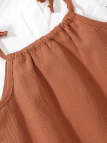 2pcs/Set Cute Girls Summer Dress, Sleeveless With Ruffle Hem, Casual & Versatile Princess Style For Girls - Mocha Brown - View 4