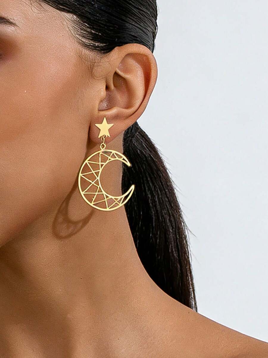 一对优雅的中东斋月耳环，时尚设计，适合女性，派对、节日搭配，新款珠宝礼品 - 金黃色 - 查看 1