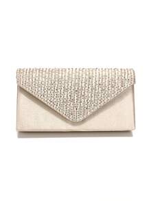 Set di gioielli elegante con collana, orecchini e bracciale in cristallo, adatto per spose di matrimonio, con borsa clutch abbinata in cristallo, scintillante e brillante, perfetto per occasioni formali e gala - Albicocca - Visualizzare 4