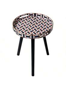 Bohemian Style Round Edge Side Table With Removable Wooden Legs - Ideal For Outdoor, Balcony And Bedroom Relaxation | Easy Assembly