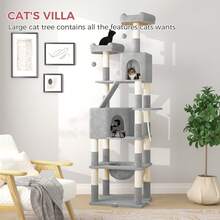 DOGAT 208cm Tall Cat Tree Tower For Indoor Large Cats Multi Level Activity Centre With Hammock Condos Perches 16 Sisal Scratching Posts Anti Tip Reinforced Base - Light Grey - Light Grey - View 4