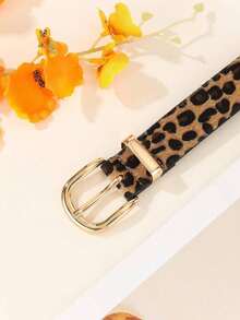 2pcs/1pc Gold 3-Piece Fashionable Buckle Belt, Versatile For Dresses, Jeans, Leopard Print PU Leather Women Belt - Multicolor - View 5