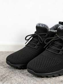 FZY 2026 Winter New Style Snow Boots, Leather-Lined Athletic Shoes - Soft And Warm Knitted Casual Walking Shoes, Lightweight And Slip-Resistant Outdoor Winter Shoes, Suitable For Women's Commuting And Office Wear, Also Essential Boots For Women's Easter Outfits, Comfortable And Versatile Women's Snow Boots For Winter Vacation And Travel, Easter Gift - Winter Women's Tennis Shoes - 黑色 - 查看 7