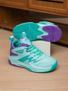 1 Pair Kids' Basketball Shoes, Youth Outdoor Sports Shoes Anti-Slip Durable New Fashion Colorblock Breathable Casual Boys Shoes